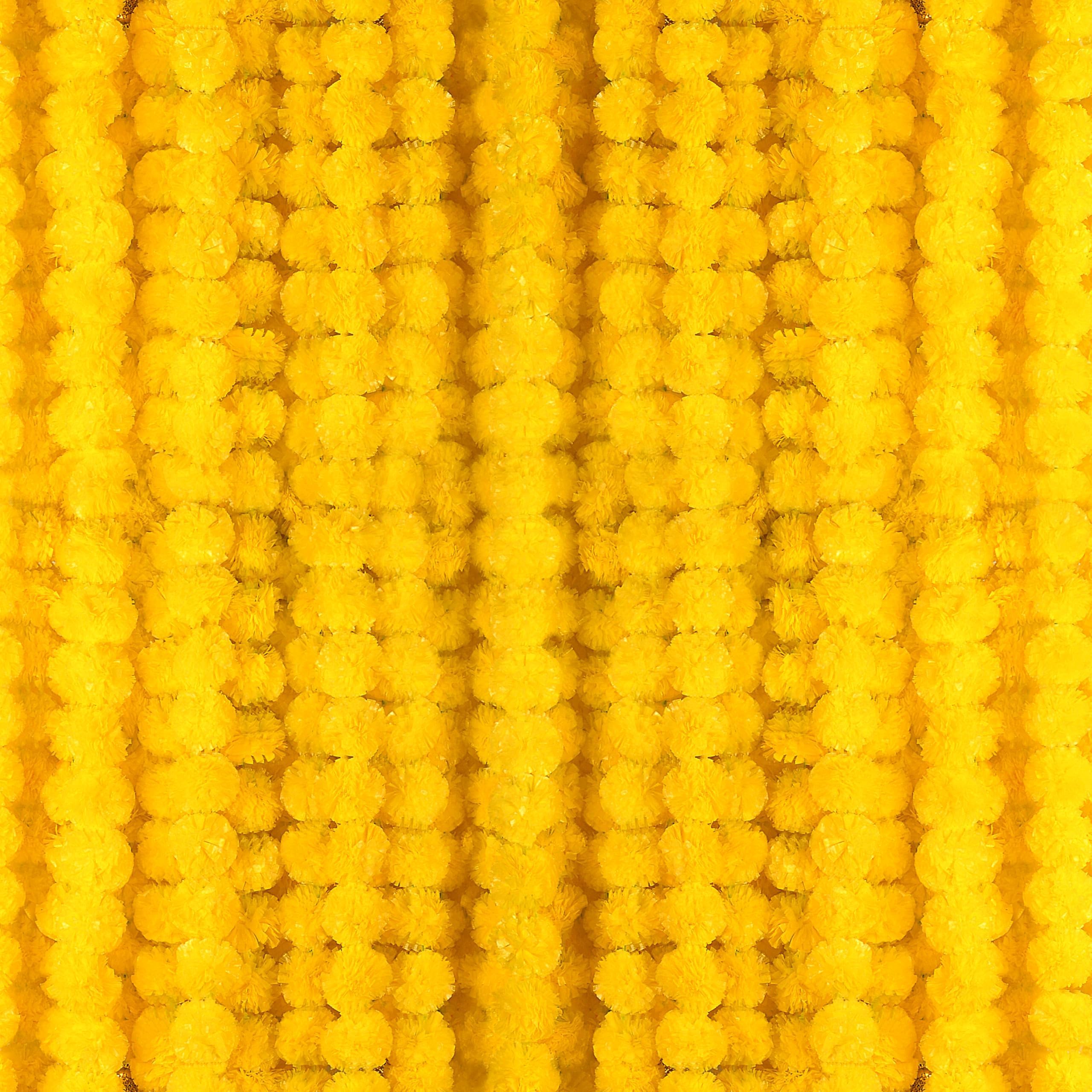 Photo 1 of 6 PC - 5 Feet Marigold Garland Indian American Wedding Party Mantle Decoration, Dia de Los Muertos Faux Garlands Diwali Decoration, Spring Bush Floral ?Yellow?