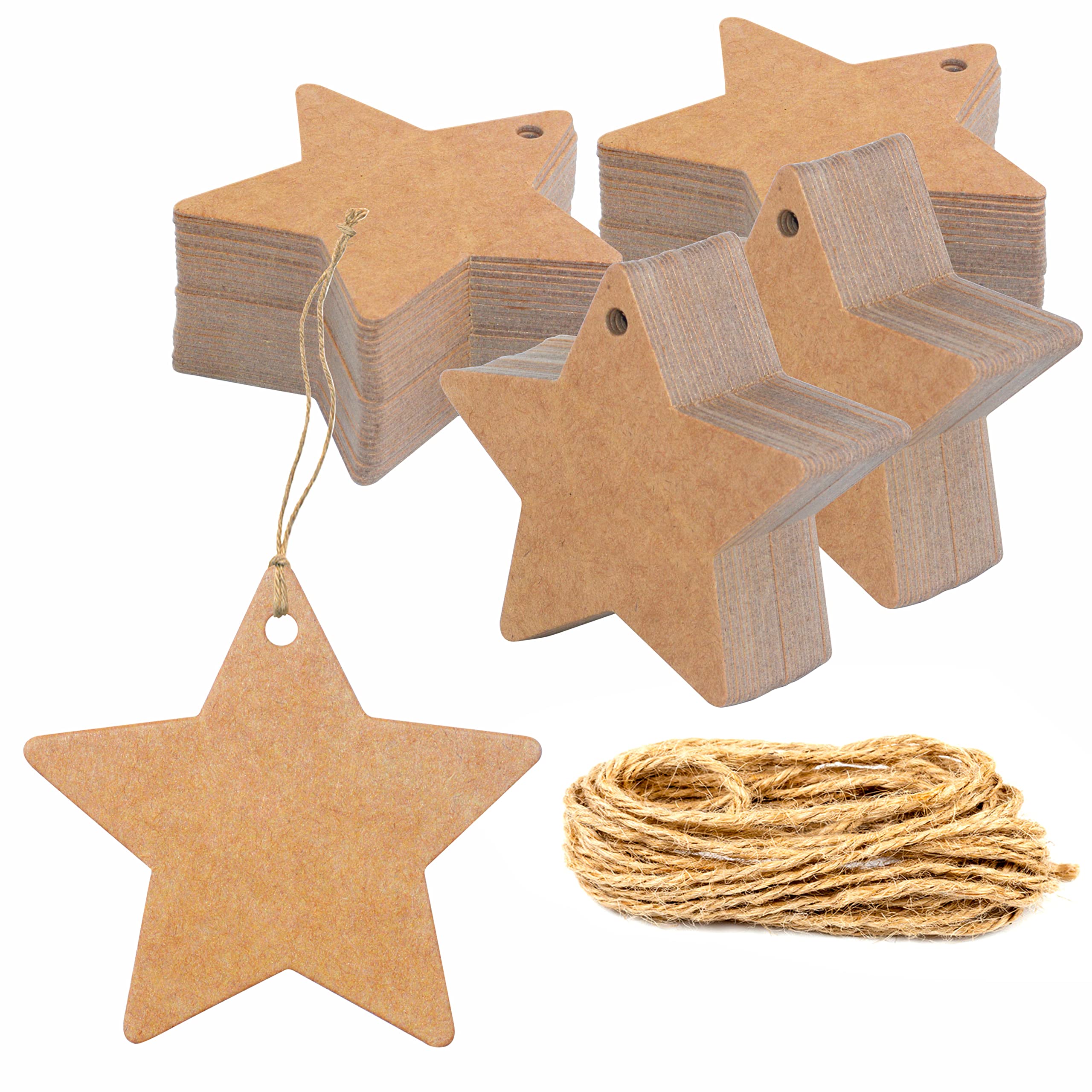 200 Pcs Kraft Paper Star Shaped Gift Tags with 30 Meters Natural Jute Twine for Craft Packaging (6cm Diameter)