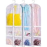 SLEEPING LAMB Clear Garment Bag for Dance Costume Kids 50 Inch Hanging Clothes Cover for Closet Storage With 4 Large Zipper Pockets for Ballet, Theatre, Competitions, 3 Packs, White