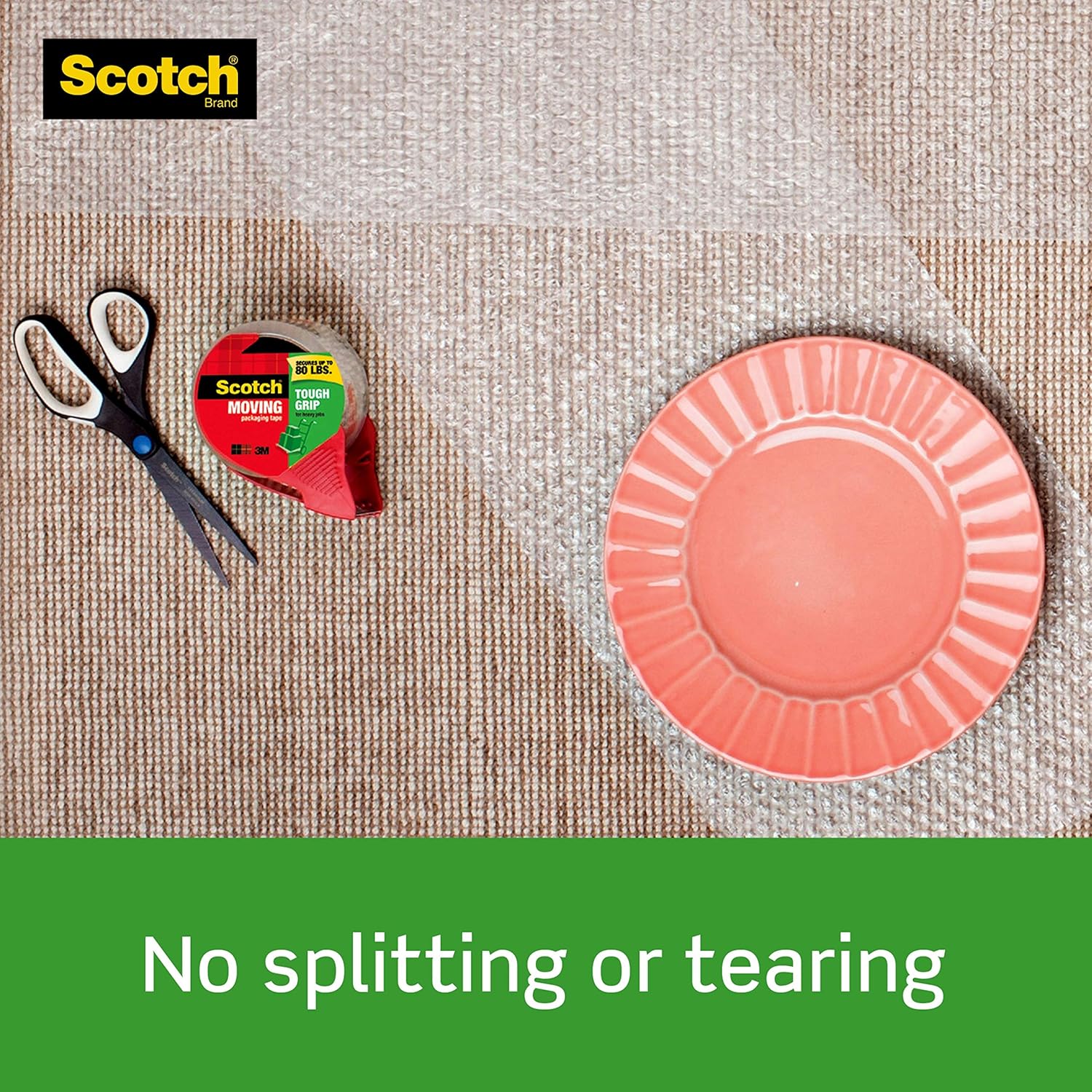 Scotch Tough Grip Moving Packaging Tape, 1.88 in. x 54.6 yd., 1 Dispenser and 1 Refill Roll/Pack : Office Products