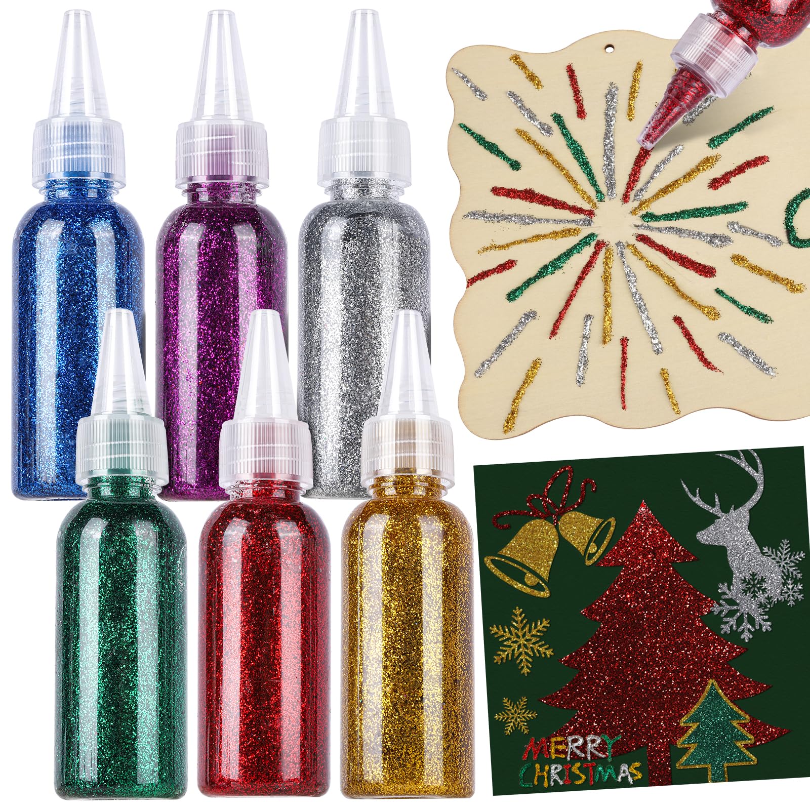 LEOBRO Glitter Glue for Crafts, 240ml Red, Silver, Gold, Green, Blue and Purple Glitter Glue Gel, for Painting, Writing, Christmas Decorations, Stocking Decoration (Set of 6 Colors, 40ml/Color)