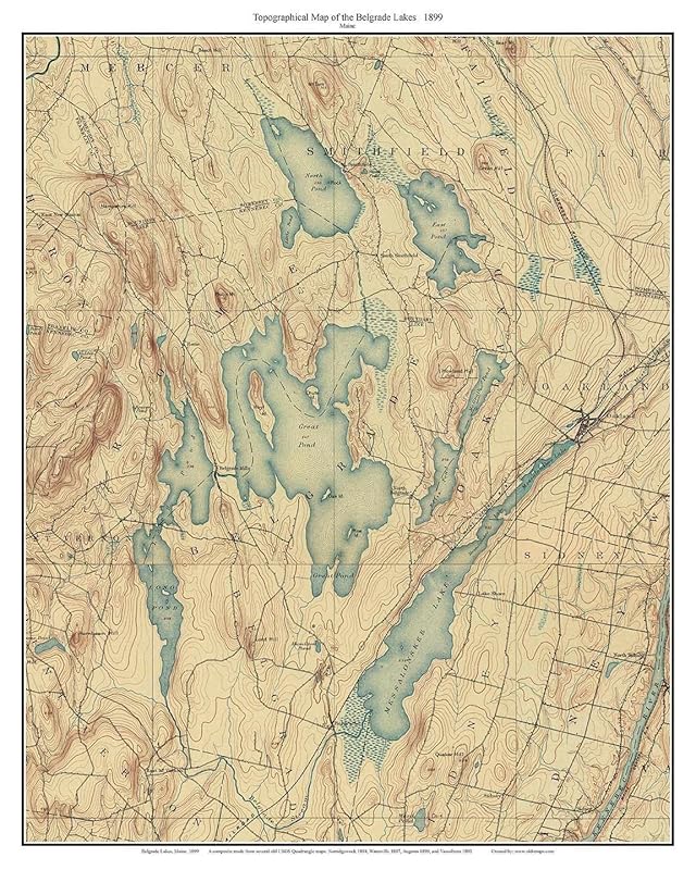 Belgrade Lakes 1899 Old Topographic Map USGS Custom Composite Reprint Maine