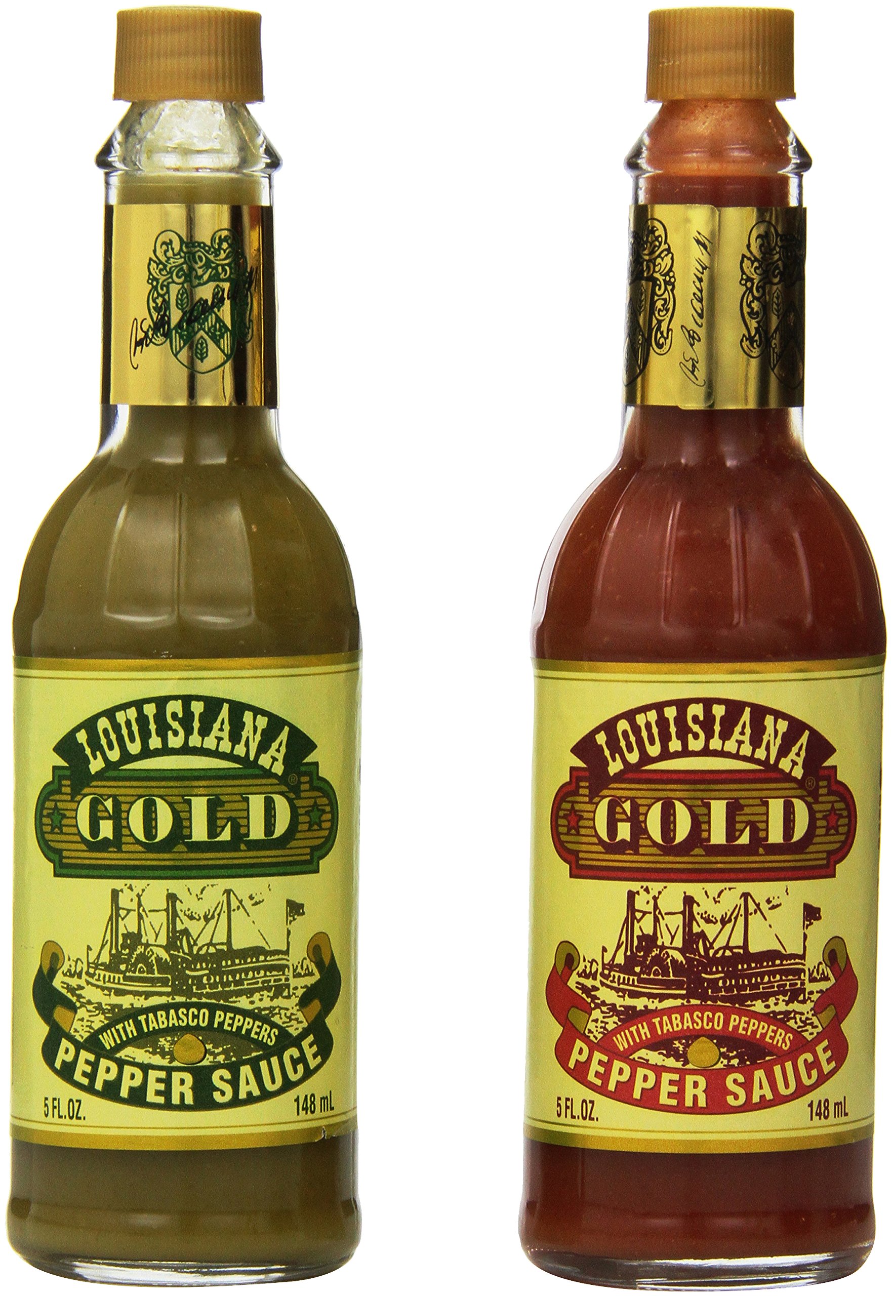 Louisiana Gold Hot Sauces Bundle of Two Gold Green Pepper Sauce and