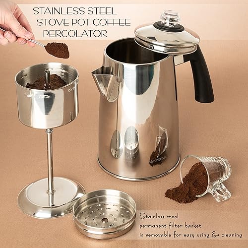 Espresso Maker Farberware Stove Top Percolator All Stainless Steel