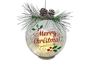 BANBERRY DESIGNS Lighted Christmas Ornament Merry Christmas Glass Ball with LED Light Up Candle and 4 Hour Timer - Gold Glittery Snow Inside