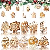 20Pcs Christmas Gingerbread Ornaments, Rustic Christmas Tree Hanging Decorations, Wooden Gingerbread Man House Snowflake Xmas Ornaments with Strings for Tree DIY Craft Decor