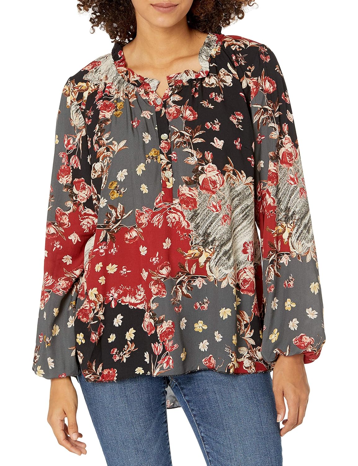 Buy M Made in Italy Women's Floral Print Blouse with Ruffle Neck at