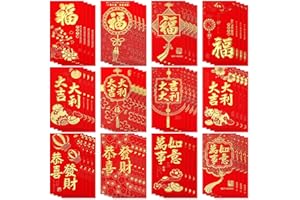 UPINS Chinese New Year Red Envelopes, 48Pcs 2026 Lunar Traditional Lucky Money Hong Bao Embossed Print Red Envelope for Sprin