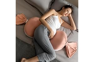 Fogkiss Pregnancy Pillow for Pregnant Women, Soft Maternity Pillow with Adjustable Silicone Buttons, Pregnancy Body Pillow Used to Support and Relieve Pain Waist Abdomen & Buttocks (Pink)