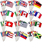 LoveVC 100 Countries International World Flags on Wooden Stick Small Mini Hand Held Flags for Sports Events,International Festival,5x8 Inch