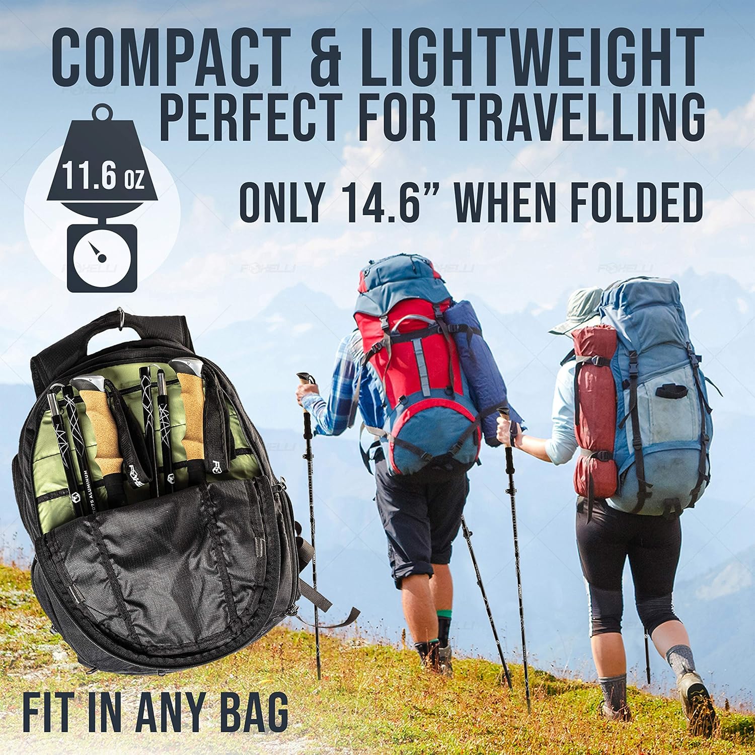 Foxelli Folding Trekking Poles – Ultra Compact, Lightweight & Durable Aluminum 7075 Collapsible Hiking Poles with Natural Cork Grips, Quick Locks, 4 Season All Terrain Accessories & Carrying Bag : Sports & Outdoors