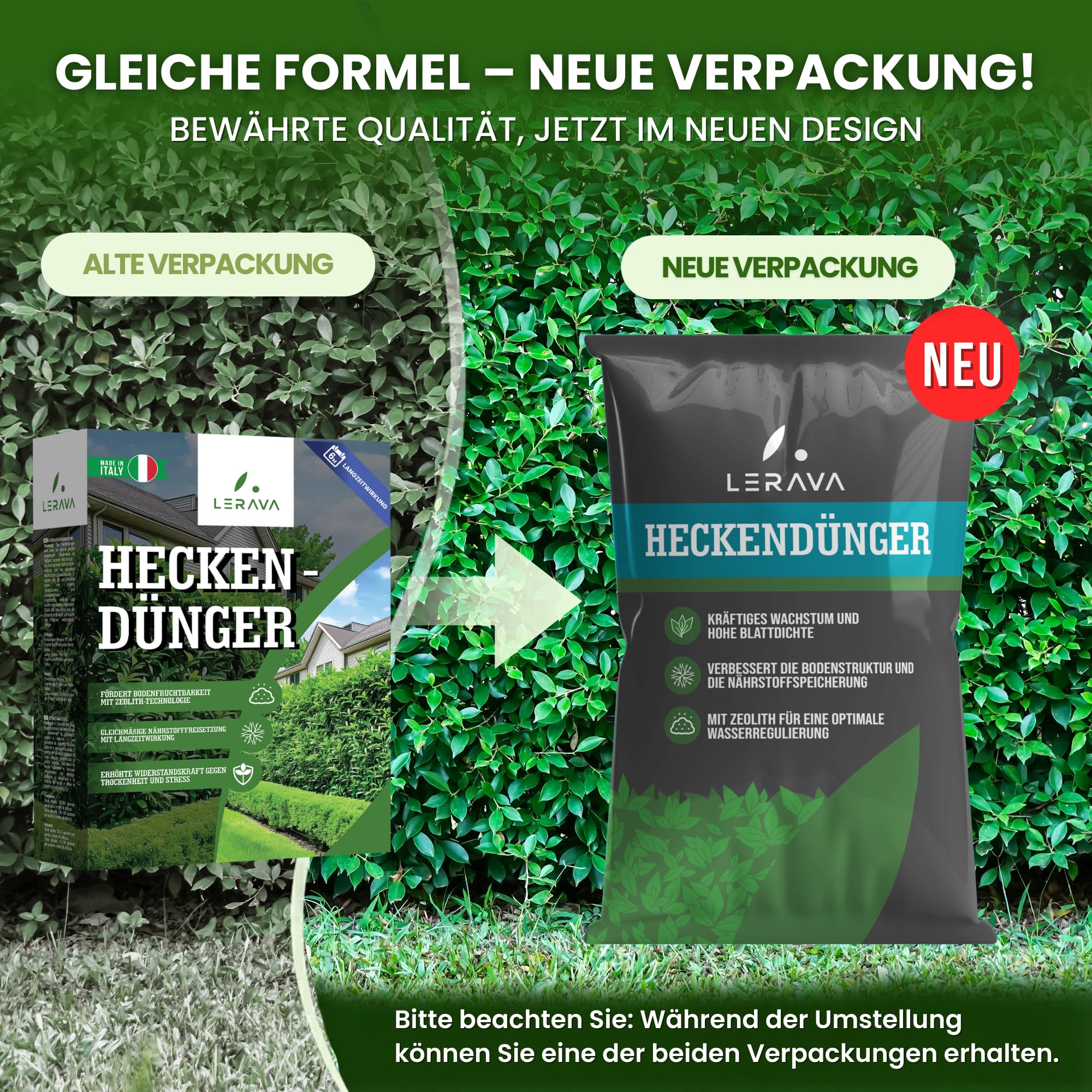 LERAVA Heckendünger (35 Laufmeter) Bio - mit Zeolith für nachhaltige Nährstoffversorgung - fördert dichtes, starkes Wachstum & grüne Hecken - schützt vor Trockenheit & Stress - einfache Anwendung 2