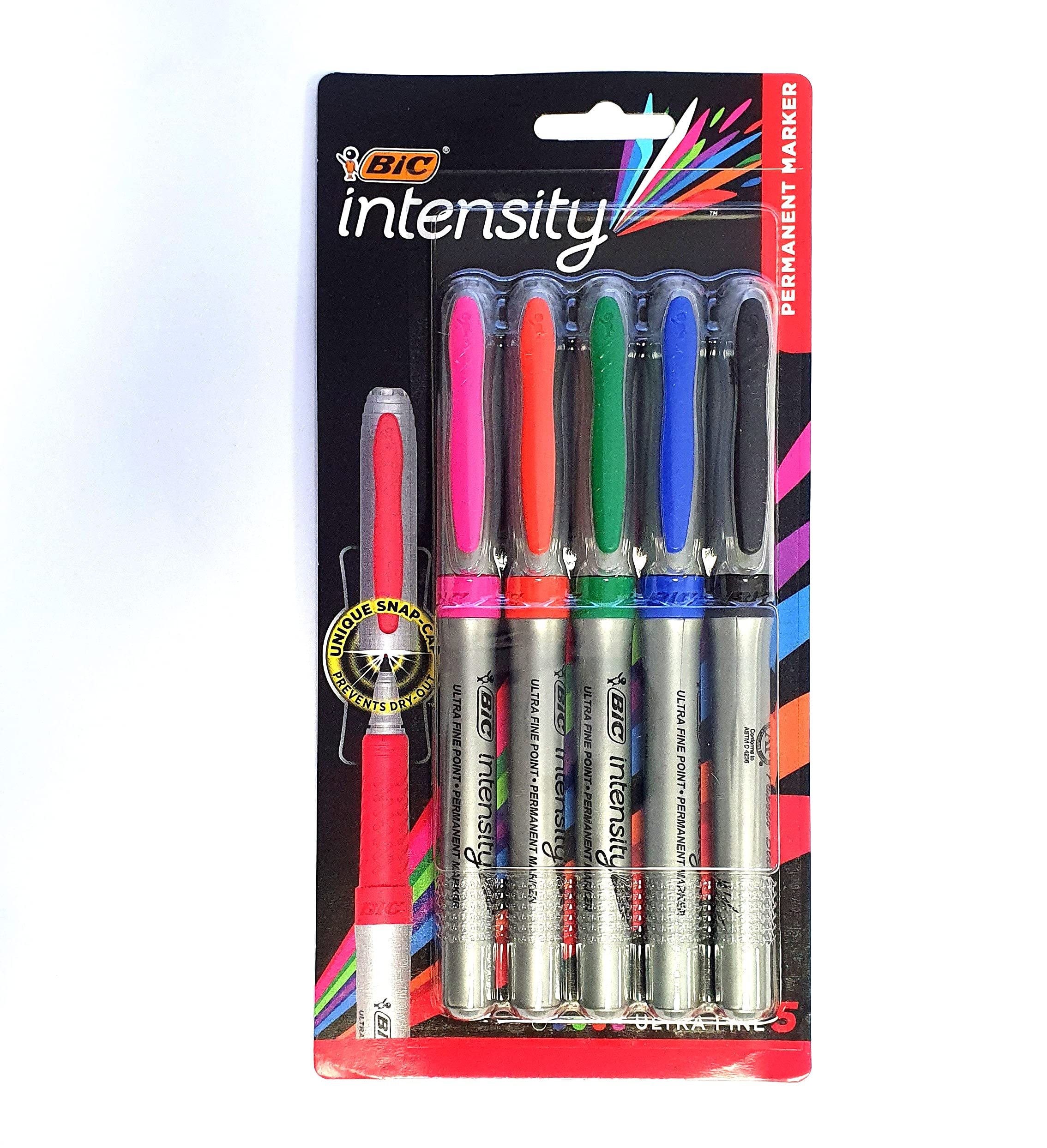5 x BIC Intensity Ultra Fine Point, Permanent Marker Pens For Glass, Metal, CDs, Coated Paper, Photos & Plastics [Assorted Colours]