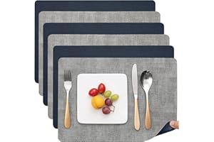 Myir JUN Placemats Dual Sided, Faux Leather Place Mats Set of 6 Indoor Placemats for Dining Table Outdoor Placemats Manteles Individuales Square Non-Slip Washable Table Mats (Gray Blue, Set of 6)