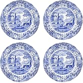 Spode Blue Italian Dinner Plates - Blue/White, Set of 4 | 10.5" Earthenware Plates with Eastern-Inspired Border for Everyday Dining &amp; Special Occasions, Microwave &amp; Dishwasher Safe