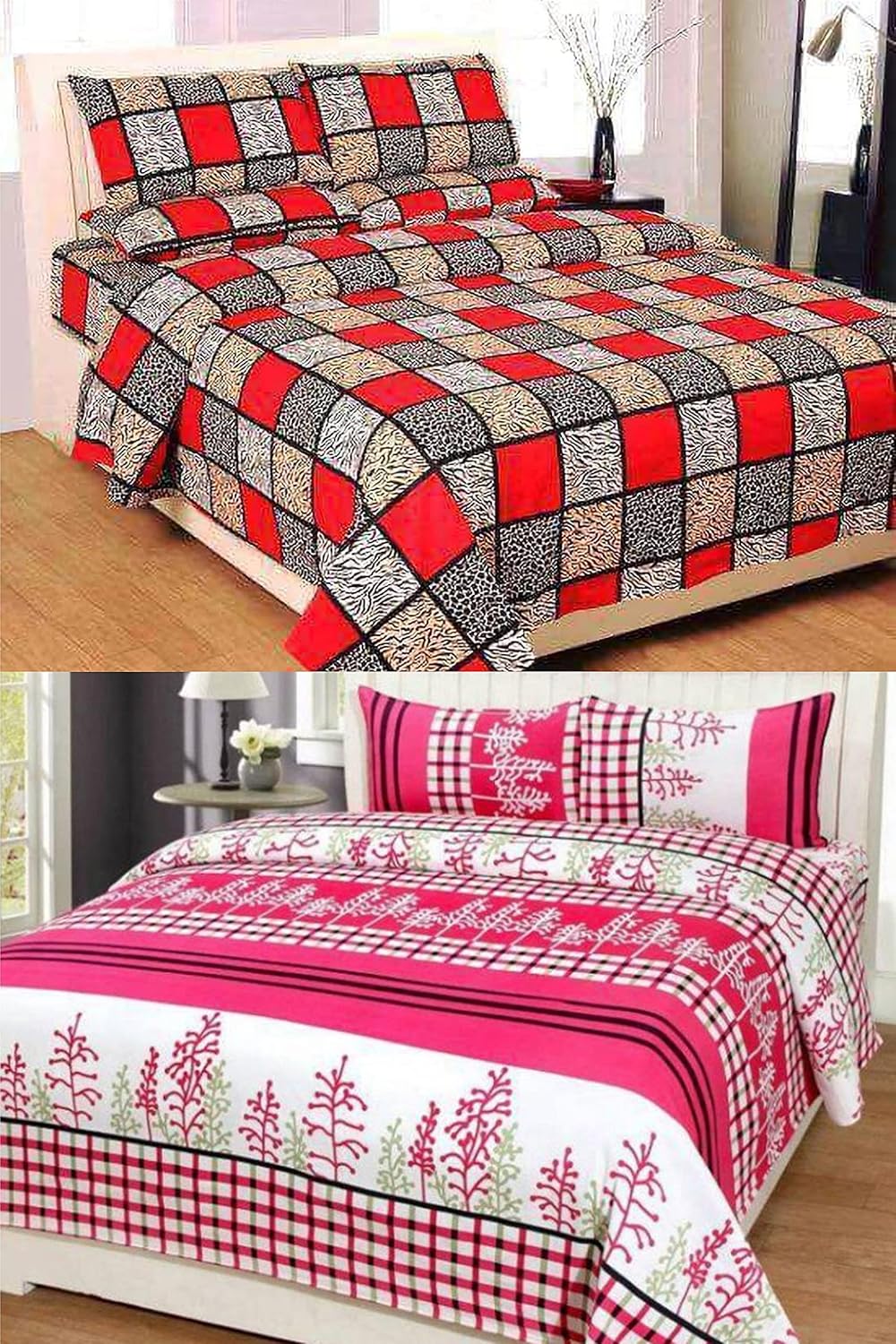 N G Products Poly Cotton 150 TC Double Bedsheets Combo Pack of 2