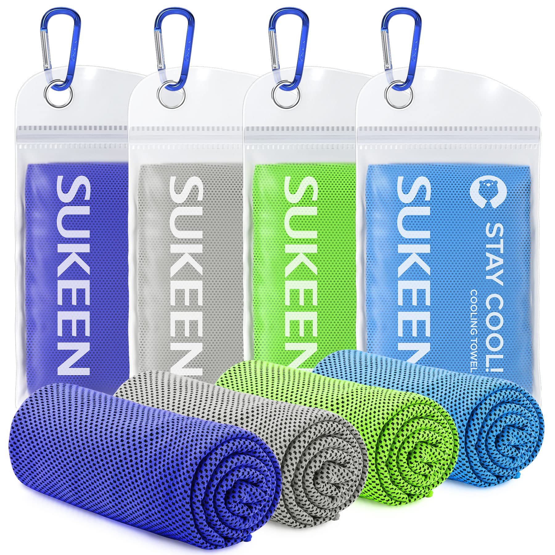 Sukeen Cooling Towel, 4 Pack Cooling Towels for Neck, Soft Breathable Microfibre Sweat Towel, Stay Cool Ice for Gym Workout Yoga Golf Running Camping(40''x12'')