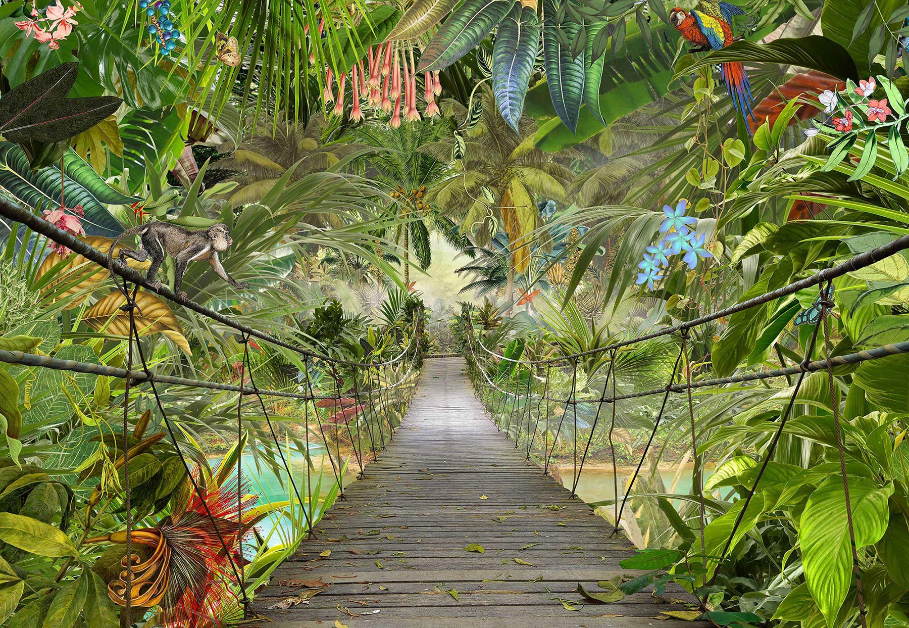 Komar 3D-8-977 Photo Wallpaper Wall Decor Rainforest Jungle Tropic Rainforest Bridge 3D-8-977 Green 8 Pieces