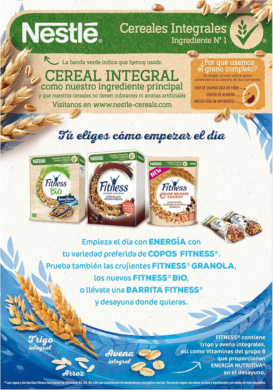 Cereales Nestlé Fitness Original Copos de trigo integral, arroz y ...