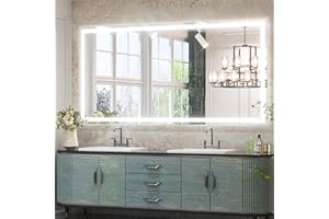 TETOTE 48 x 24 Bathroom LED Mirror Bedroom LED Mirror Bathroom Mirror with Lights Home Decor Vanity Makeup Mirror Dimmable Anti-Fog Wall Mounted, Tempered Glass