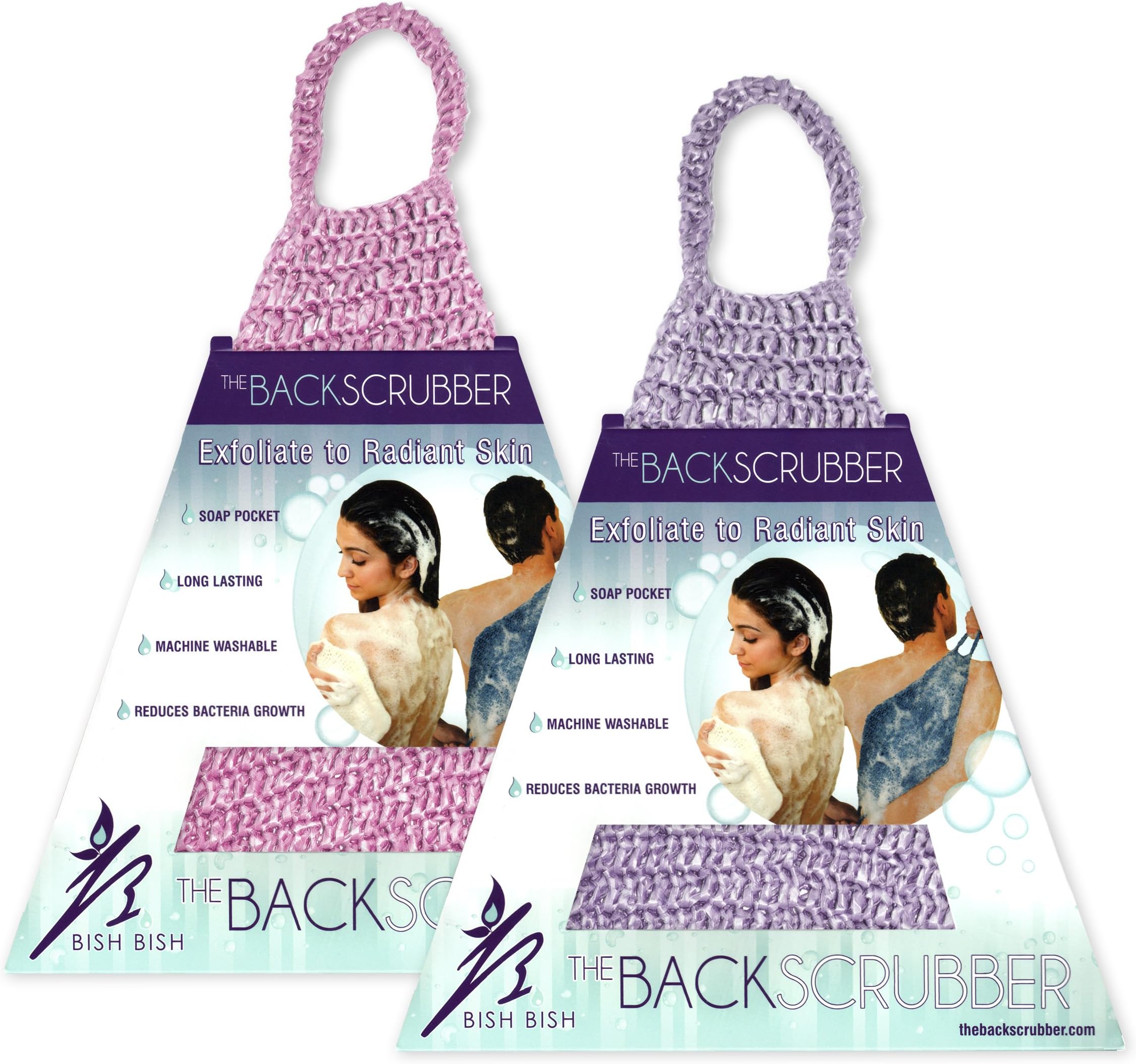 The Back Scrubber #1 Bath Shower Cleansing Loofah-style Body Exfoliator For Healthy Skin Care. 2-Pk Combo (Pink & Lavender) by Bish Bish