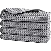 POLYTE 430 GSM Microfiber Lint Free Washcloth Face Towel, 13 x 13 in, 4 Pack (Waffle Weave)
