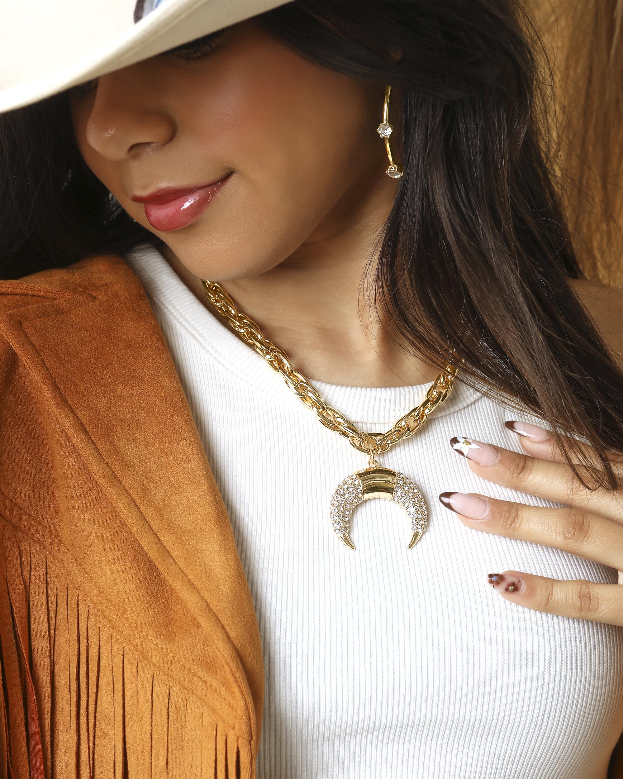 Jessica Simpson Womens Large Hoop Crystal Earrings - Large Gold-Tone Hoop Earrings with Crystal Embellishments