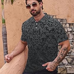 Xdceu Men's Skull Polo Shirts Hawaiian Golf Polo