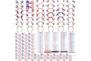 Aurelema 108 Pcs 4th of July Accessories Patriotic Party Favors Supplies 36 Patriotic Head Boppers Headbands 36 Shutter Glasses 36 Flag Necklaces Red Blue White Decorations Memorial Independence Day