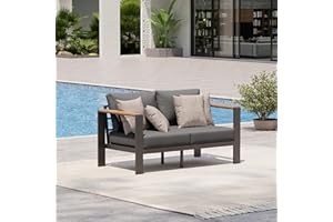 Oasbira Aluminum Outdoor Patio Furniture Loveseat, All-Weather Outdoor Patio Sofa with Washable Thick Cushion, Patio Sofa Couch for Porch, Balcony, Deck, Yard, Graphite
