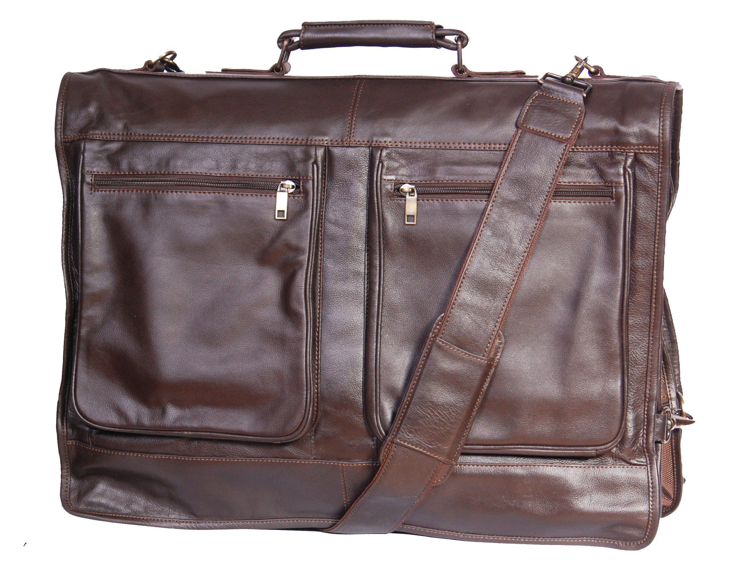 Real Leather Suit Dress Carrier Travel Weekend Bag CANICO Brown