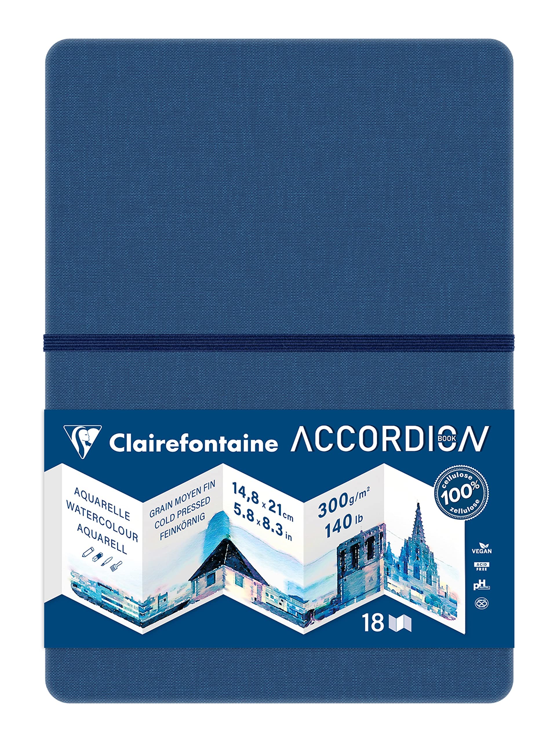 Clairefontaine 975969C - Accordion Travel Journal - 8 Pages of Medium-Grain White Watercolour Paper A5 14.8x21 cm 300g - Ideal for Globetrotting Artists