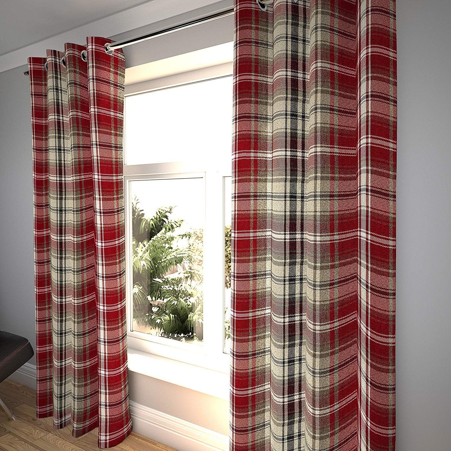 McAlister Textiles Angus Curtains 2 Panels Red Woven Tartan Plaid