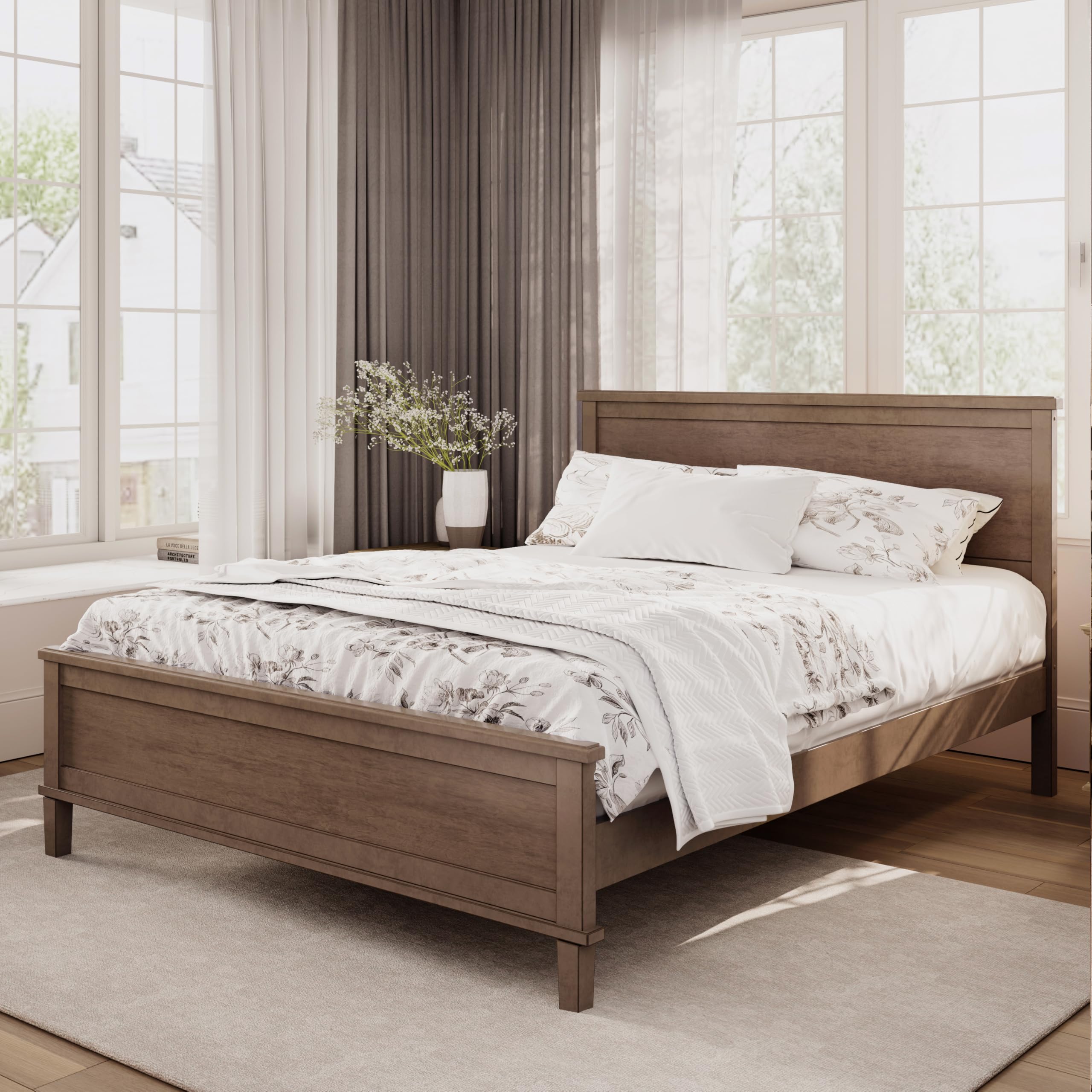 Merax Queen Size Wooden Platform Bed, Mid Century Modern Bed Frame with ...