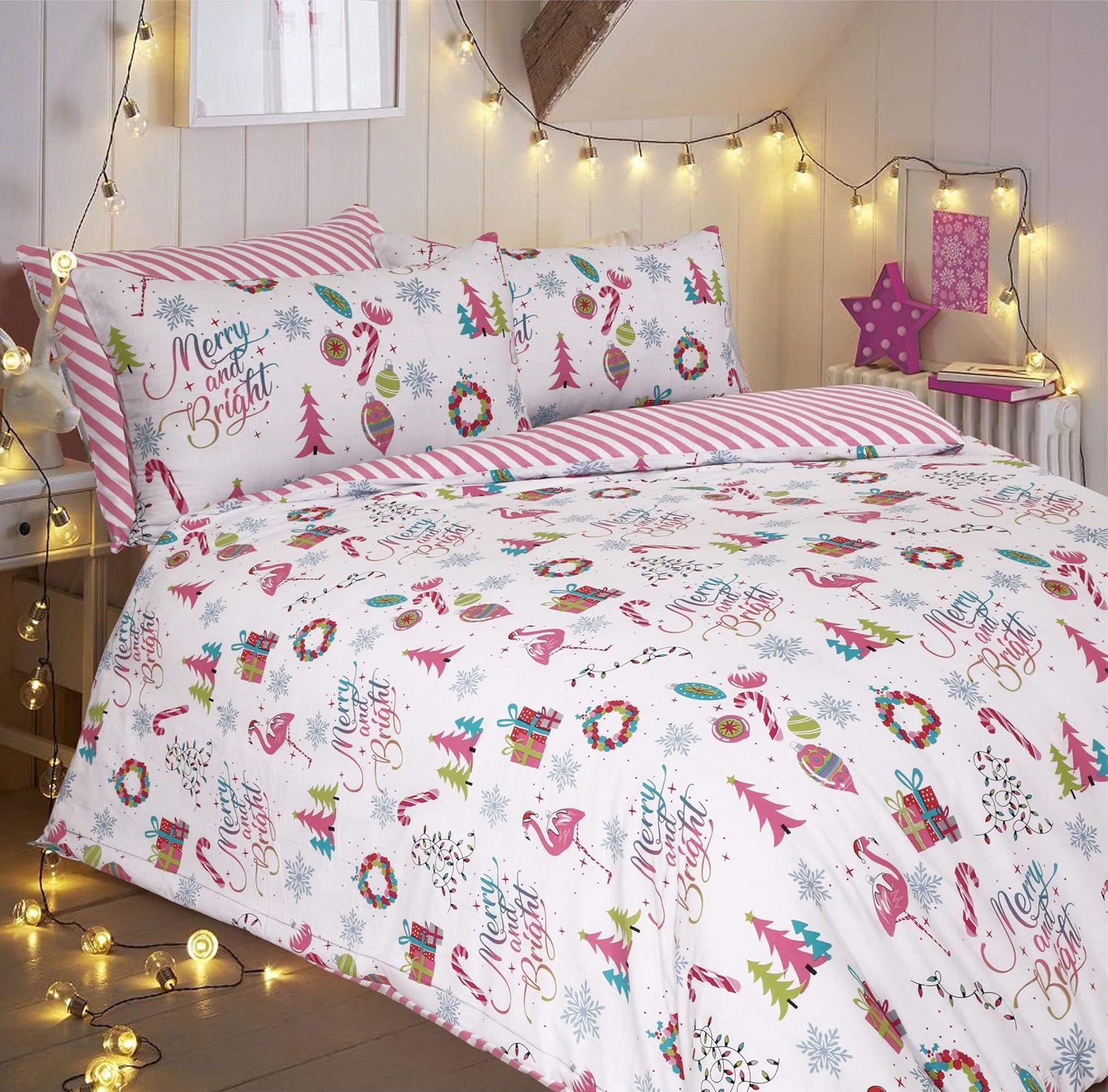 Sleepdown Christmas Santa Reversible Duvet Quilt Cover And Pillowcases