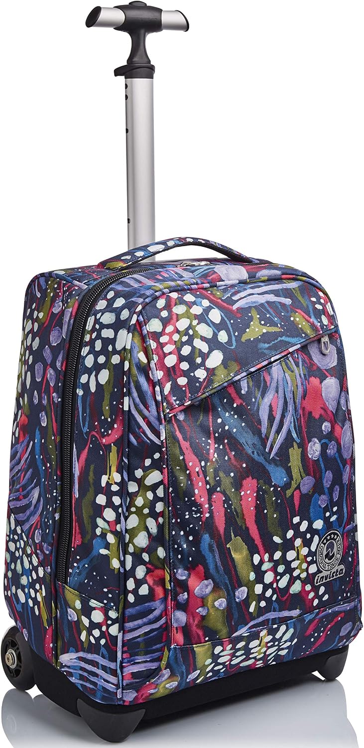 Invicta Rolling backpack, ABSTRACT JUNGLE, Wheeled Book Bag, 2 in 1, Backpack + Trolley, Eco-Friendly, for Teen Girls&Boys