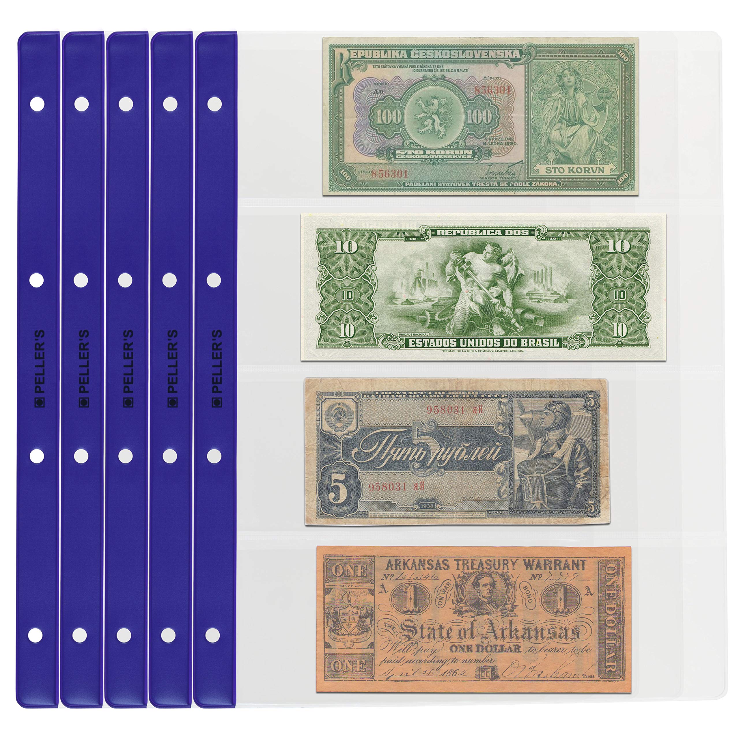 10 Collectors Banknote Sleeves, 4 Pockets 8.62" X 2.95" (219mm X 75mm) On Each Page, for Currency, Notes. Album XL Pages Refill