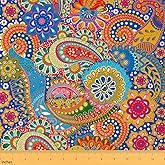 Boho Fabric by The Yard, Paisley Floral Upholstery Fabric, Colorful Retro Decorative Fabric, Mandala Outdoor Fabric, Exotic Flower DIY Art Waterproof Fabric, Upholstery and Home Accents, 1 Yard