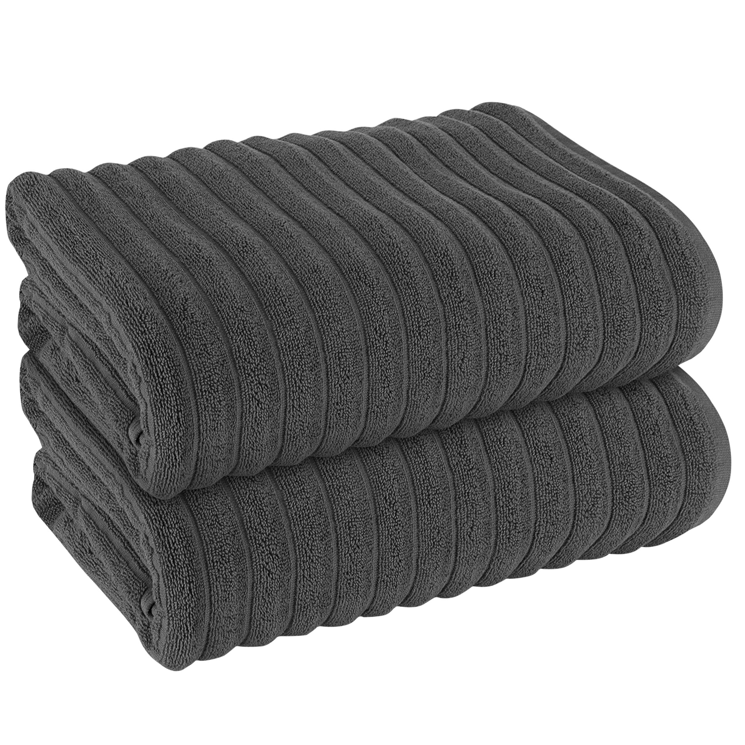Olivia Rocco Premium Pack of 2 Jumbo Ribbed Bath Sheet Bathroom Large Bath Towel Highly Absorbent Quick Dry Super Soft 100% Cotton Extra Large Bath Sheets, Charcoal
