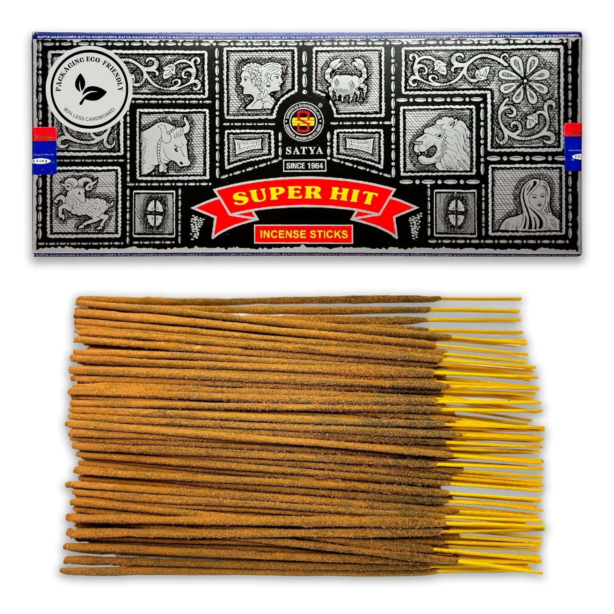 Satya Super Hit Incense Sticks - 1 Pack of 100g (80-90 Sticks) - Aromatherapy - Meditation - Yoga - EcoFriendly Packaging