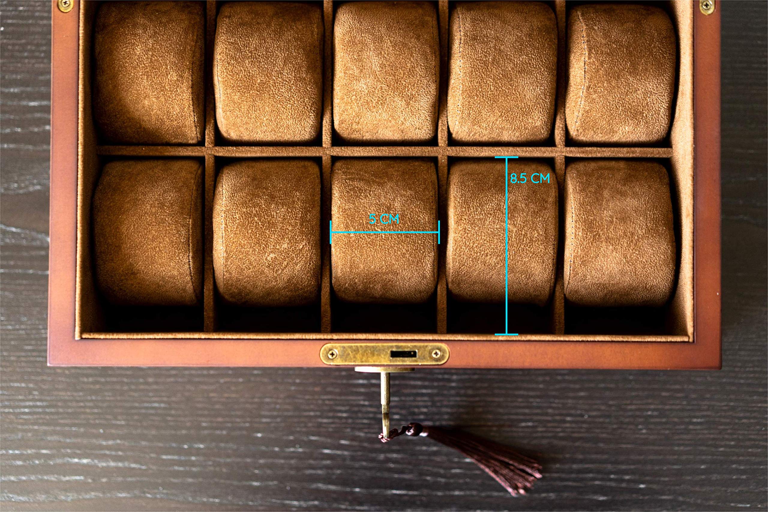 Caddy Bay Collection Vintage Wood Watch Display Storage Case Chest with Glass Top Holds 10