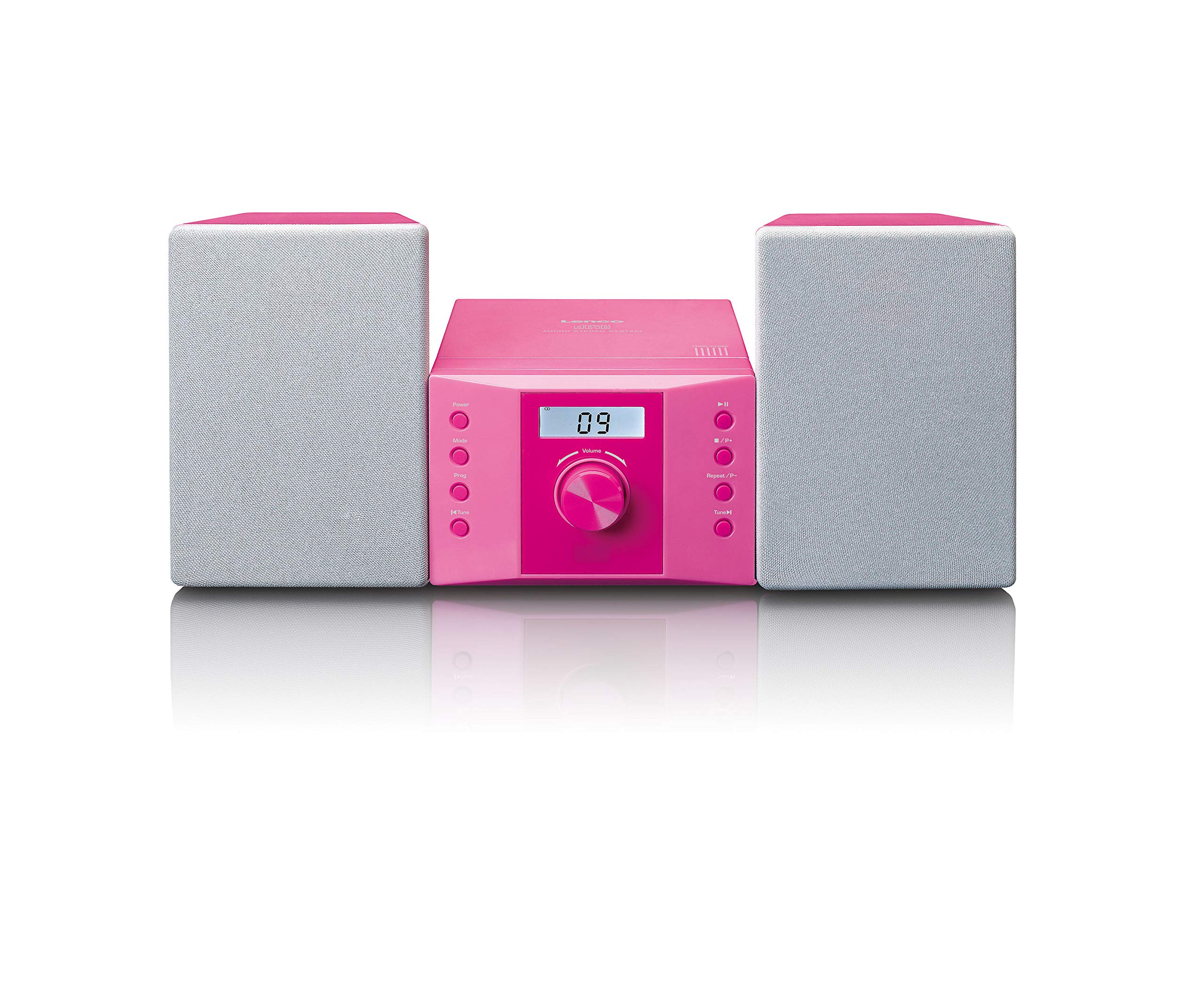 Lenco MC-013PK Stereo System - Compact System for Children - Radio CD Player - LCD Display - AUX Input - 2 x 2 Watt RMS - with Stickers - Pink