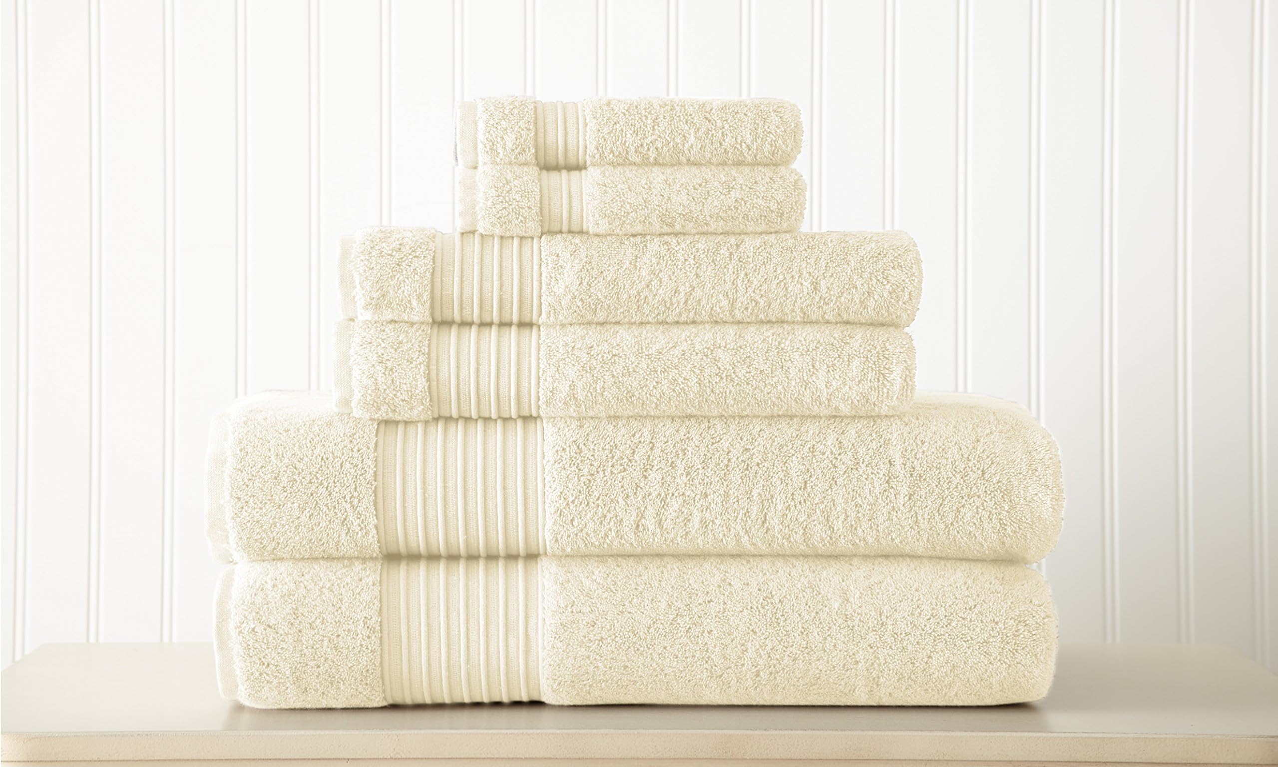 Pacific Coast Textiles 6 Piece 100% Turkish Cotton Towel Set Ivory, Single