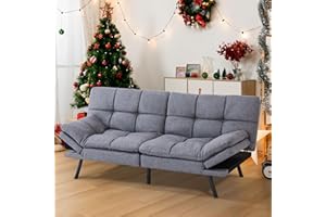 Hcore Convertible Futon Sofa Bed,Gray Memory Foam Sofa Loveseat,Small Euro Lounger Sofa Foldable Loveseat with Armrests for Compact Living Spaces,Apartment,Dorm,Studio,Guest Room,Home Office