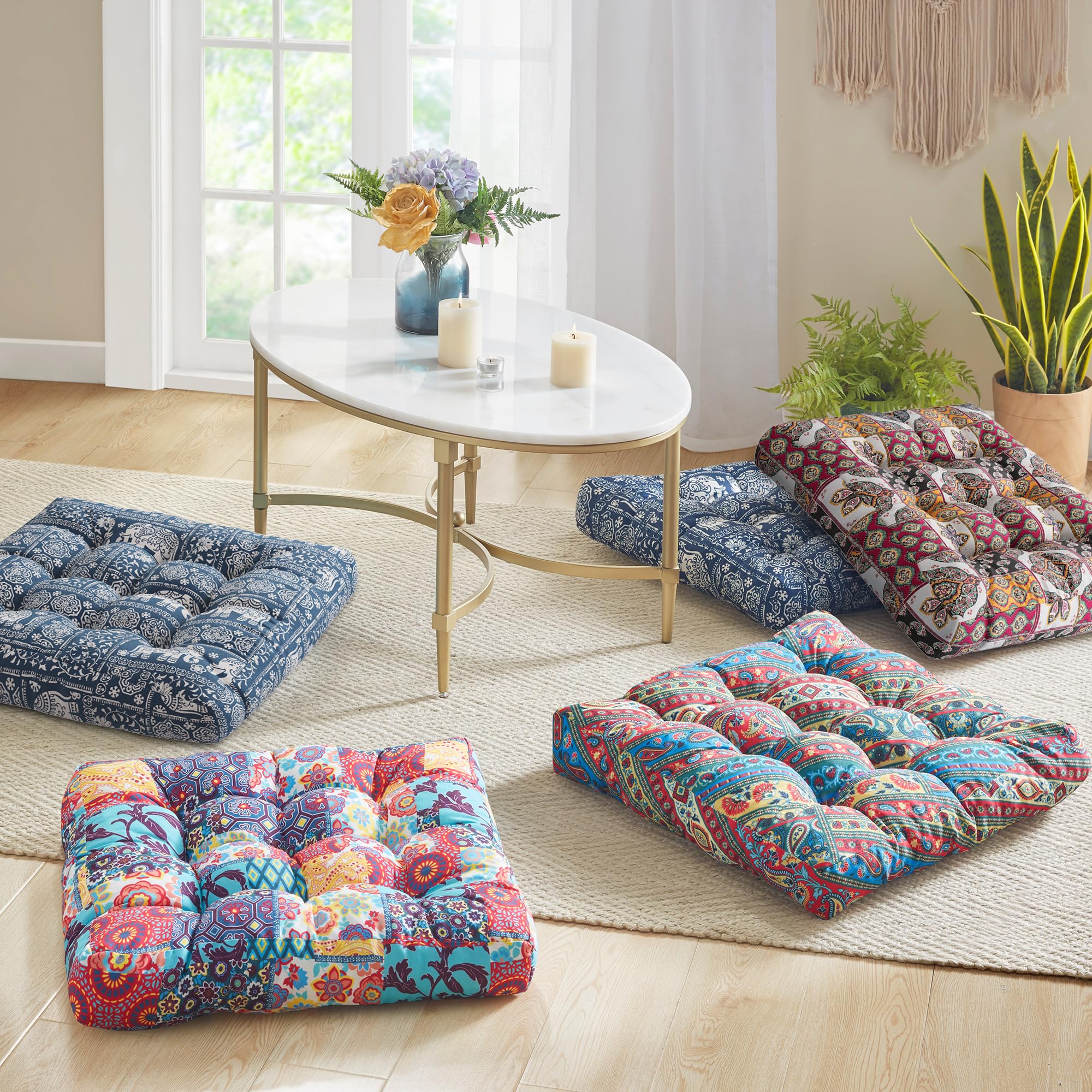 Boho Floor Pillow, Large Meditation Cushion for Adults, Square Pillows Seating for Yoga Living Room Tatami Sitting Home Decor, Memory Foam Added, 22x22 Inch, Multi Patchwork - Image 7