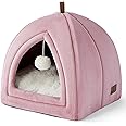 Bedsure Cat Beds for Indoor - 2 in 1 Cat Cave House Tent for Kittens and Small Pets with Removable Washable Cushioned Pillow, Foldable Kitten Hideaway with Non-Slip Bottom, Pink, 17.3 inches