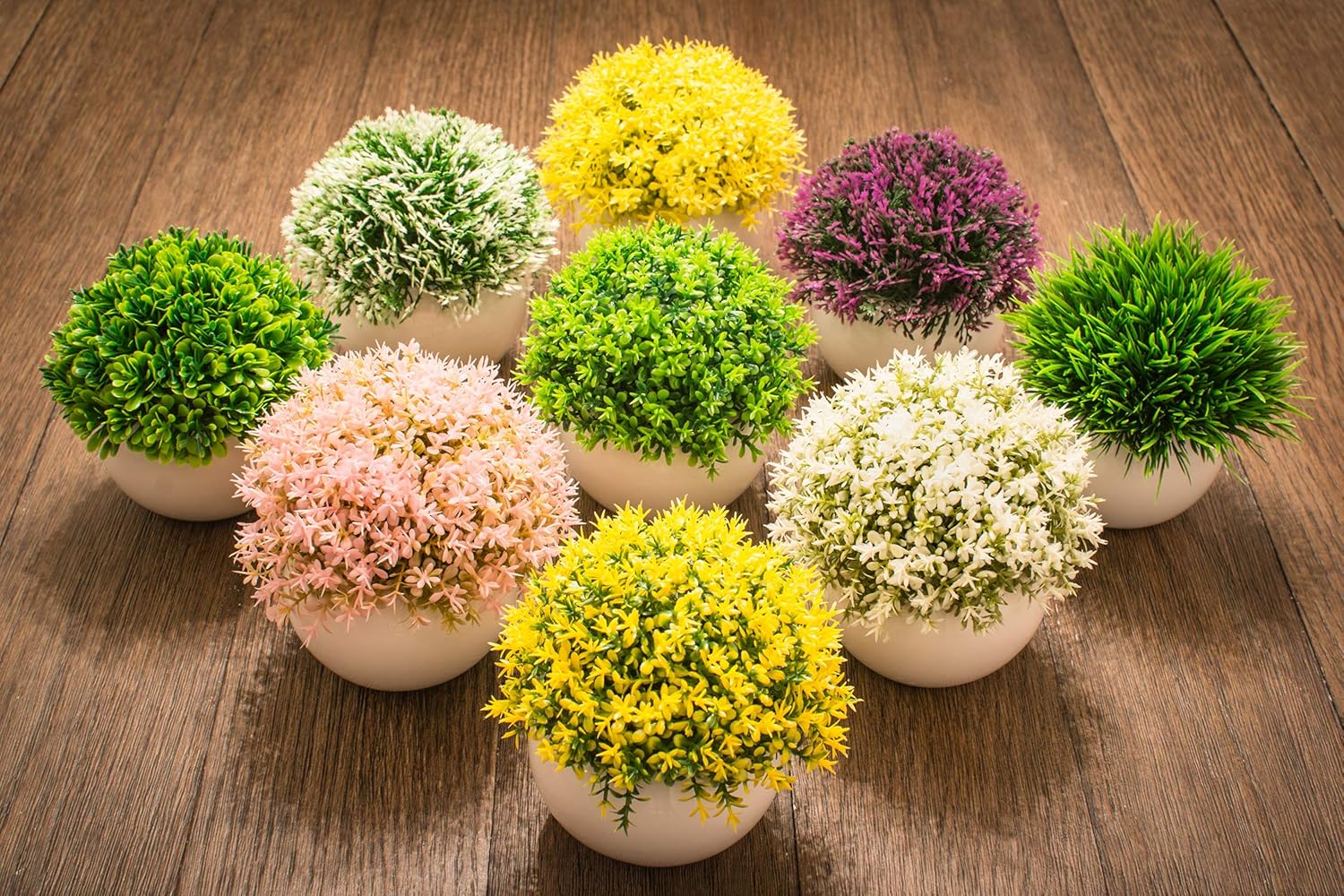 Mini Artificial Plant (5") in White Ceramic Pot | Decorative Faux Plant for Home/Office Decor | Small Potted Topiary | Farmhouse Decor Accent | Desk/Kitchen/Bathroom/Shelf Fake Plant (Green 3) -