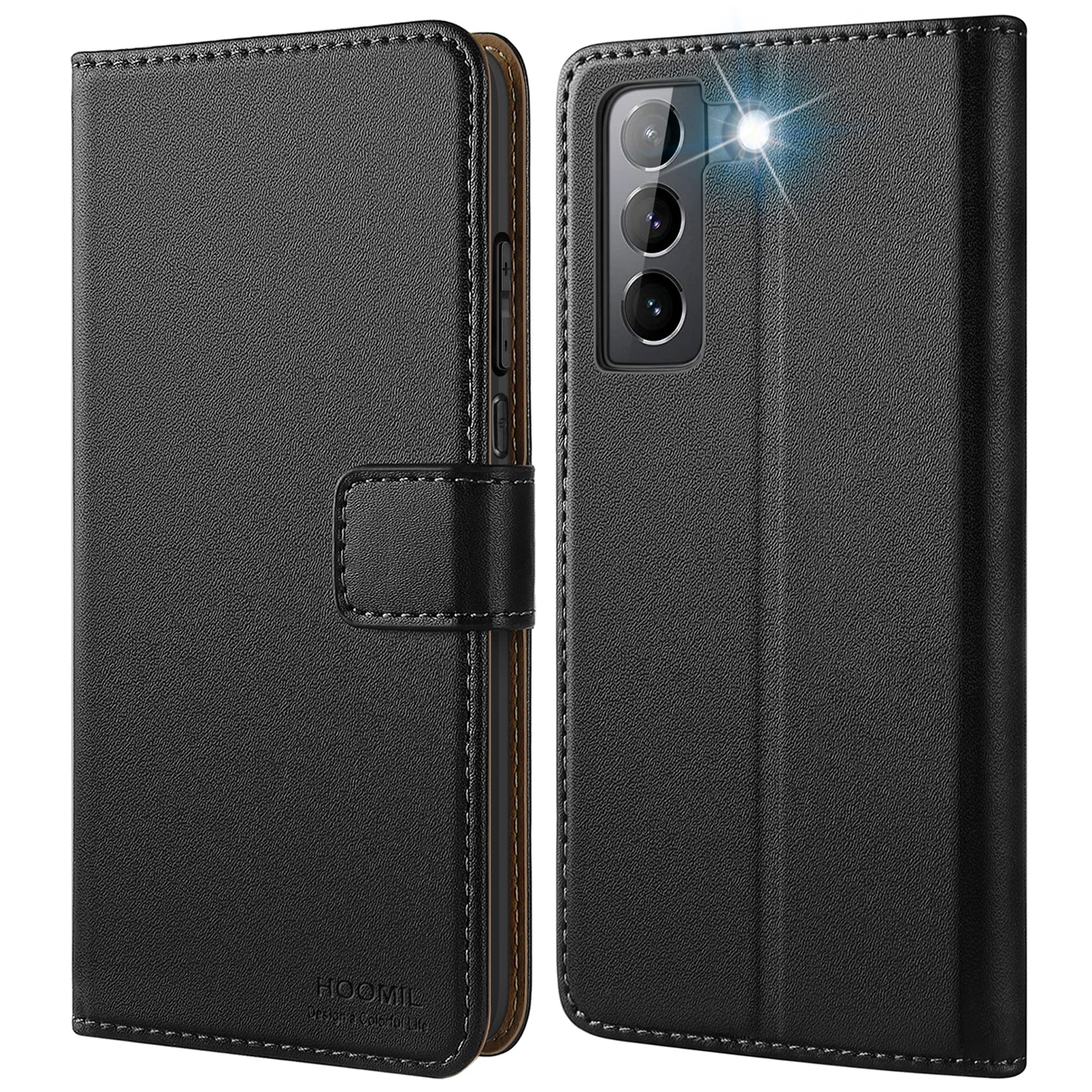 HOOMIL Wallet Phone Case Compatible with Samsung Galaxy S21 Case, Premium Leather Flip Cover, Black - 6.2 inches