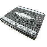 Pelgio Genuine Stingray Skin Leather Stripe Bifold Wallet Black