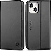 SHIELDON Case for iPhone 14 6.1", Genuine Leather Wallet Folio Case [Magnetic Closure] [RFID Blocking Card Slots] [Kickstand] Full Protection Cover Compatible with iPhone 14 2022 - Black
